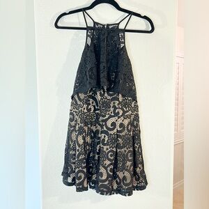 NWT Miss Avenue Black & Cream Halter Top Romper, Size M